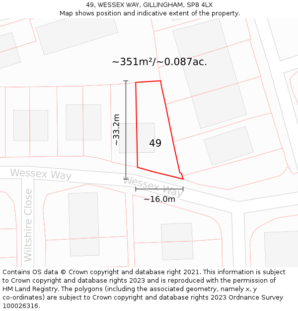 49, WESSEX WAY, GILLINGHAM, SP8 4LX: Plot and title map