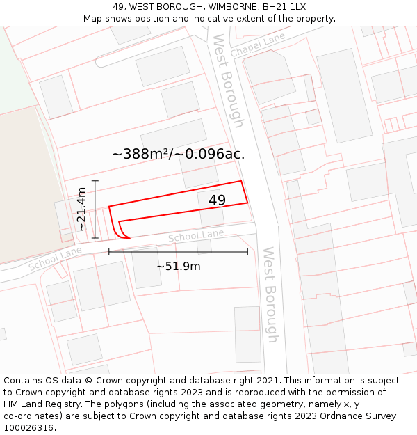 49, WEST BOROUGH, WIMBORNE, BH21 1LX: Plot and title map