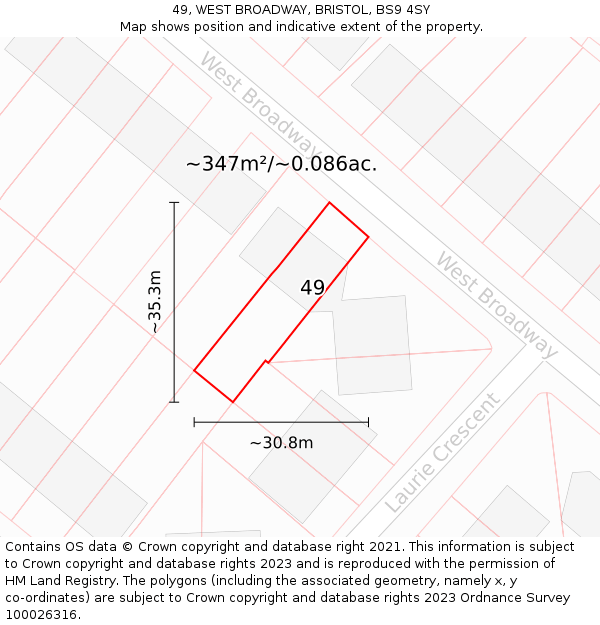 49, WEST BROADWAY, BRISTOL, BS9 4SY: Plot and title map