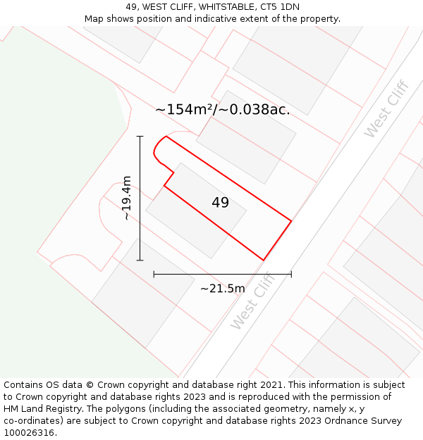 49, WEST CLIFF, WHITSTABLE, CT5 1DN: Plot and title map