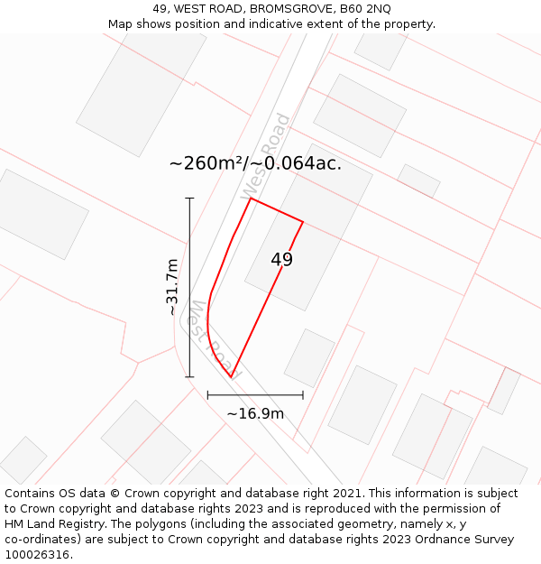 49, WEST ROAD, BROMSGROVE, B60 2NQ: Plot and title map
