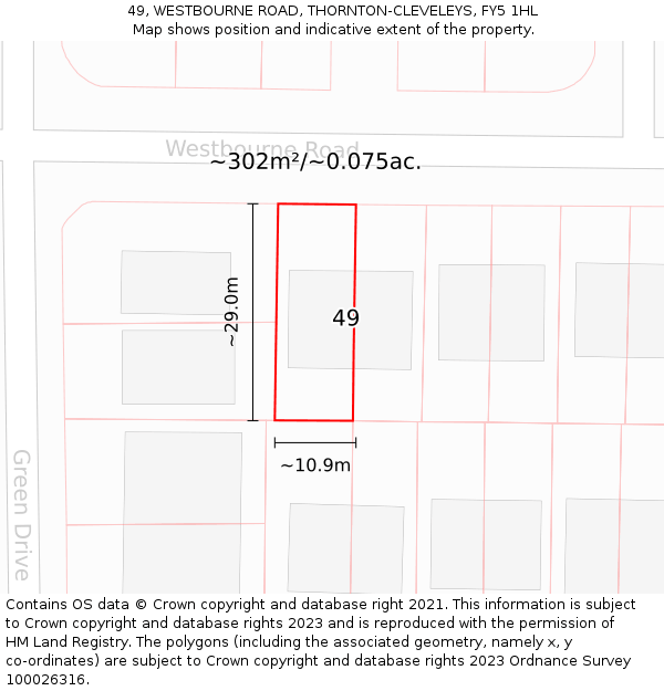 49, WESTBOURNE ROAD, THORNTON-CLEVELEYS, FY5 1HL: Plot and title map