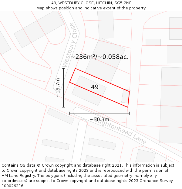 49, WESTBURY CLOSE, HITCHIN, SG5 2NF: Plot and title map