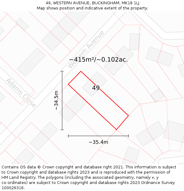 49, WESTERN AVENUE, BUCKINGHAM, MK18 1LJ: Plot and title map