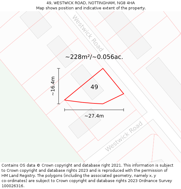 49, WESTWICK ROAD, NOTTINGHAM, NG8 4HA: Plot and title map