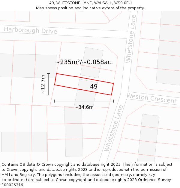 49, WHETSTONE LANE, WALSALL, WS9 0EU: Plot and title map