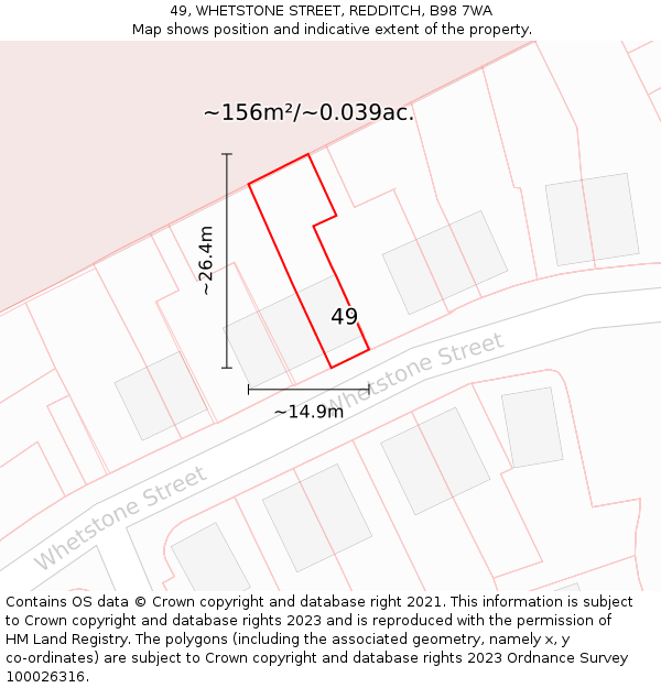 49, WHETSTONE STREET, REDDITCH, B98 7WA: Plot and title map