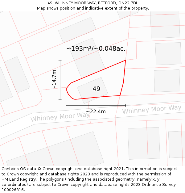 49, WHINNEY MOOR WAY, RETFORD, DN22 7BL: Plot and title map