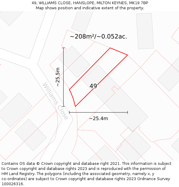 49, WILLIAMS CLOSE, HANSLOPE, MILTON KEYNES, MK19 7BP: Plot and title map