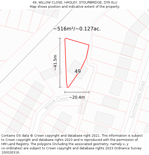 49, WILLOW CLOSE, HAGLEY, STOURBRIDGE, DY9 0LU: Plot and title map