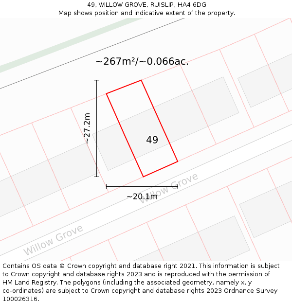 49, WILLOW GROVE, RUISLIP, HA4 6DG: Plot and title map