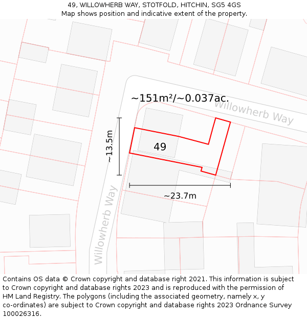 49, WILLOWHERB WAY, STOTFOLD, HITCHIN, SG5 4GS: Plot and title map