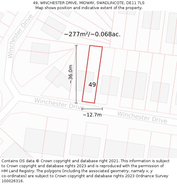 49, WINCHESTER DRIVE, MIDWAY, SWADLINCOTE, DE11 7LS: Plot and title map