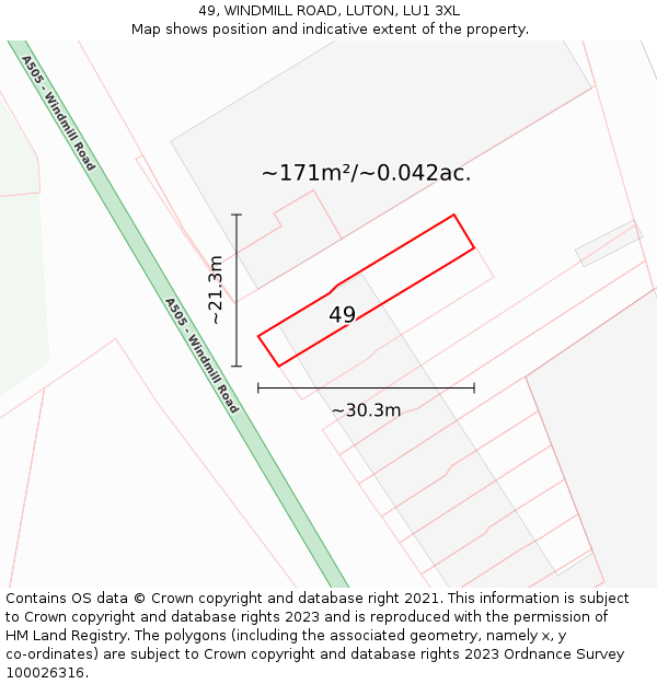 49, WINDMILL ROAD, LUTON, LU1 3XL: Plot and title map