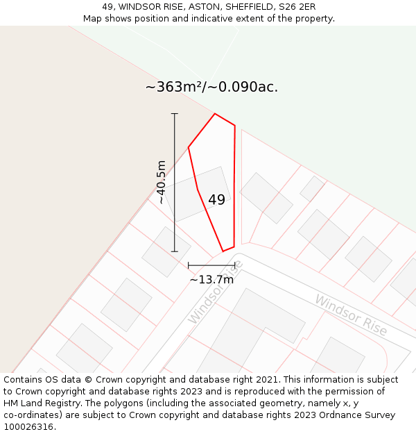 49, WINDSOR RISE, ASTON, SHEFFIELD, S26 2ER: Plot and title map