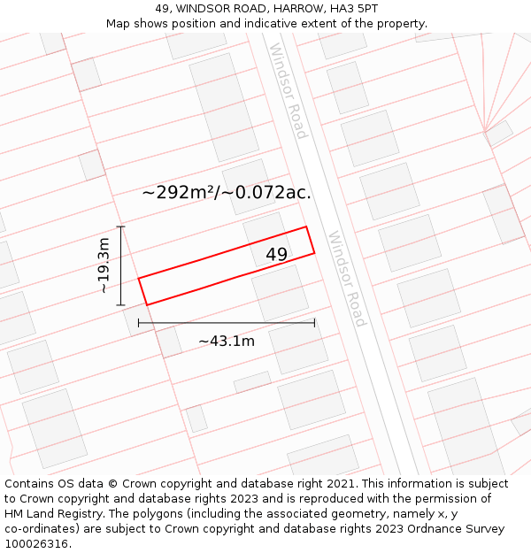49, WINDSOR ROAD, HARROW, HA3 5PT: Plot and title map