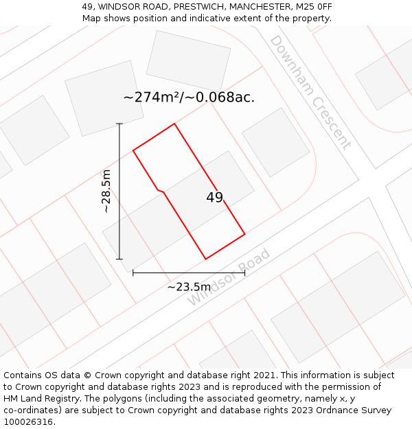 49, WINDSOR ROAD, PRESTWICH, MANCHESTER, M25 0FF: Plot and title map