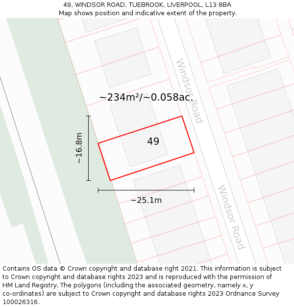 49, WINDSOR ROAD, TUEBROOK, LIVERPOOL, L13 8BA: Plot and title map
