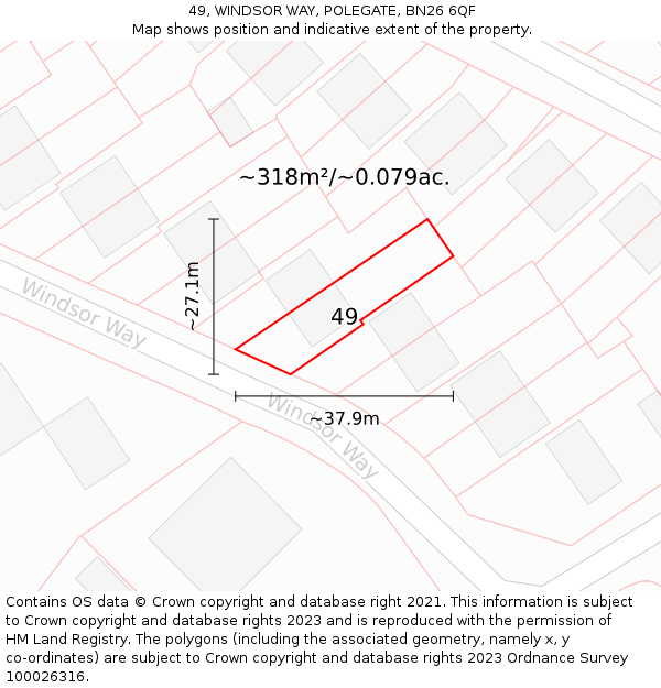 49, WINDSOR WAY, POLEGATE, BN26 6QF: Plot and title map