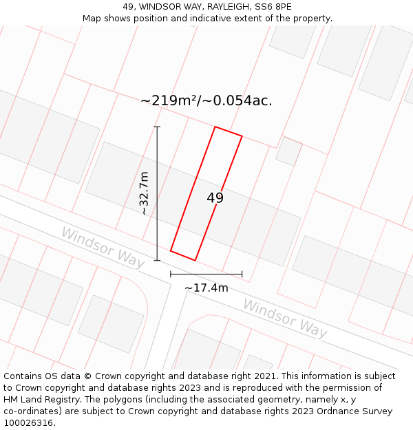 49, WINDSOR WAY, RAYLEIGH, SS6 8PE: Plot and title map