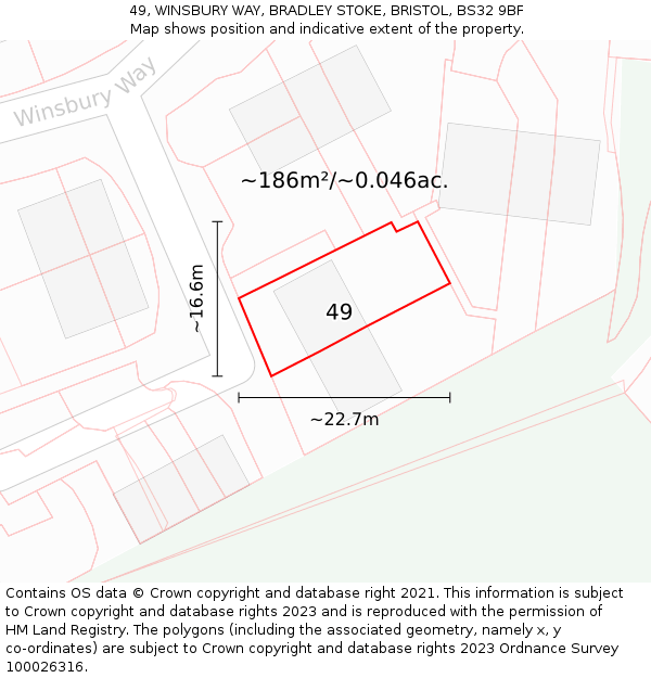 49, WINSBURY WAY, BRADLEY STOKE, BRISTOL, BS32 9BF: Plot and title map