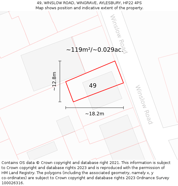 49, WINSLOW ROAD, WINGRAVE, AYLESBURY, HP22 4PS: Plot and title map
