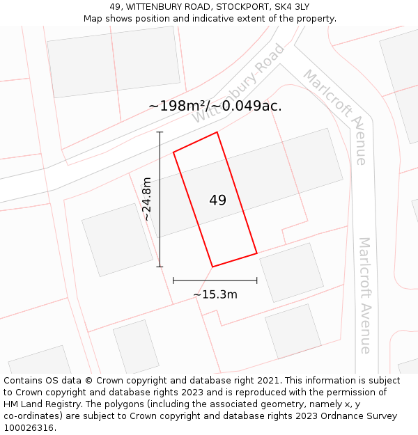 49, WITTENBURY ROAD, STOCKPORT, SK4 3LY: Plot and title map