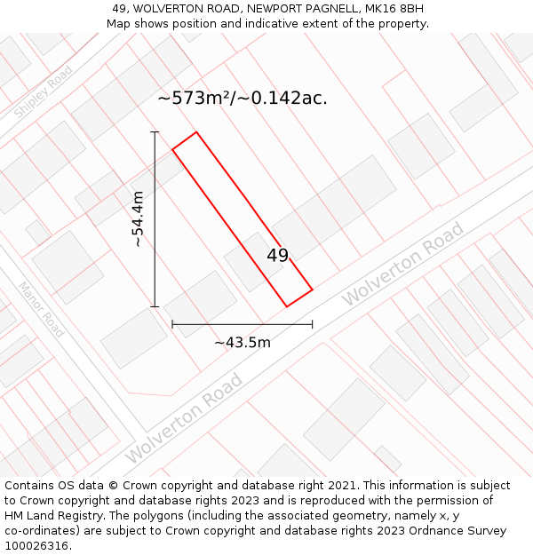 49, WOLVERTON ROAD, NEWPORT PAGNELL, MK16 8BH: Plot and title map
