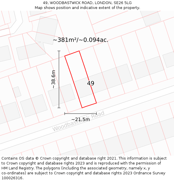 49, WOODBASTWICK ROAD, LONDON, SE26 5LG: Plot and title map