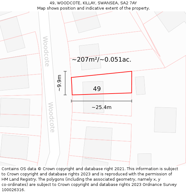 49, WOODCOTE, KILLAY, SWANSEA, SA2 7AY: Plot and title map