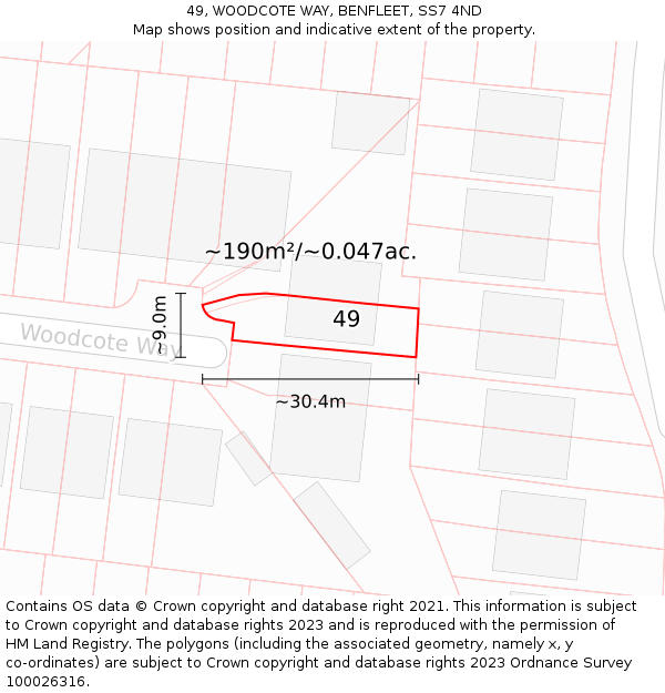 49, WOODCOTE WAY, BENFLEET, SS7 4ND: Plot and title map
