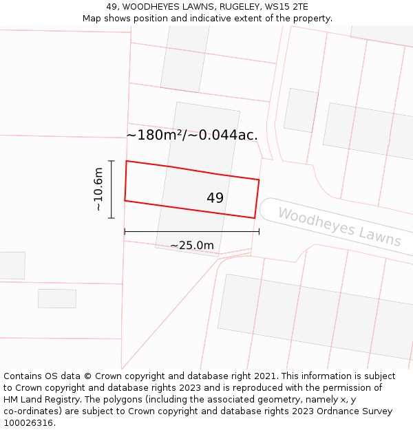 49, WOODHEYES LAWNS, RUGELEY, WS15 2TE: Plot and title map