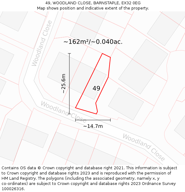 49, WOODLAND CLOSE, BARNSTAPLE, EX32 0EG: Plot and title map