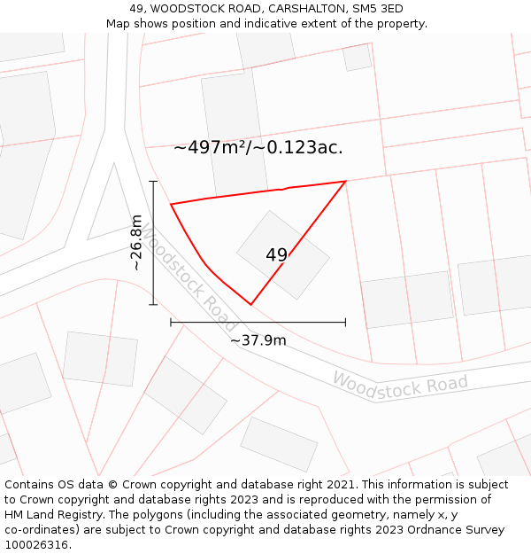 49, WOODSTOCK ROAD, CARSHALTON, SM5 3ED: Plot and title map