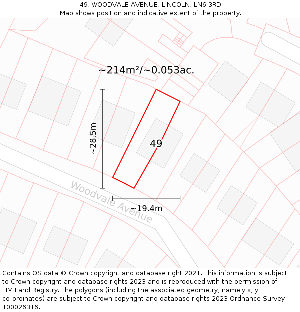 49, WOODVALE AVENUE, LINCOLN, LN6 3RD: Plot and title map