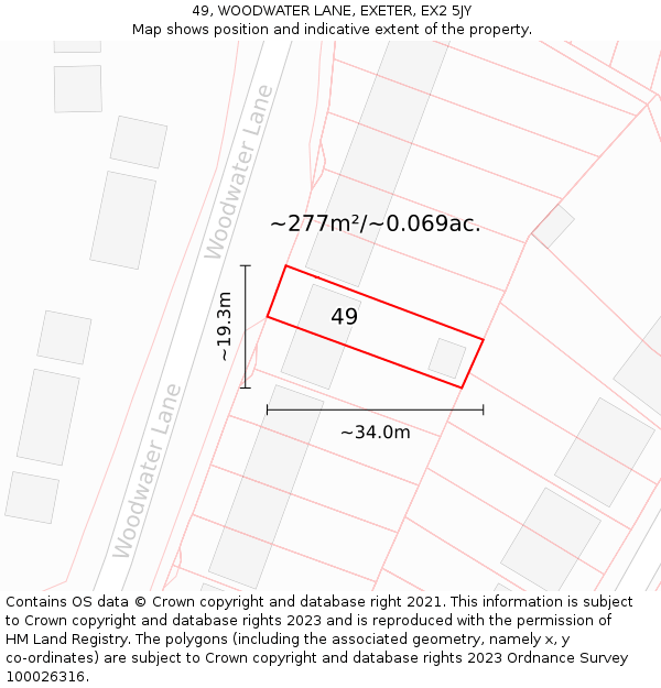 49, WOODWATER LANE, EXETER, EX2 5JY: Plot and title map