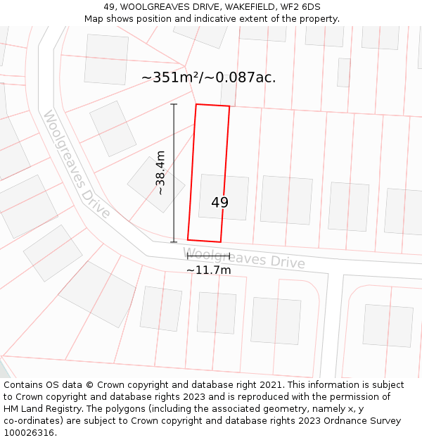 49, WOOLGREAVES DRIVE, WAKEFIELD, WF2 6DS: Plot and title map