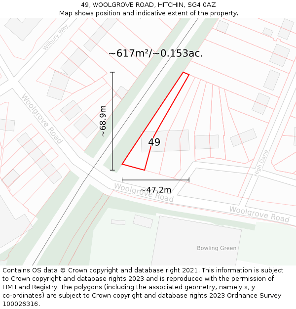 49, WOOLGROVE ROAD, HITCHIN, SG4 0AZ: Plot and title map
