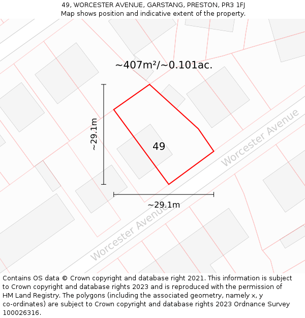 49, WORCESTER AVENUE, GARSTANG, PRESTON, PR3 1FJ: Plot and title map
