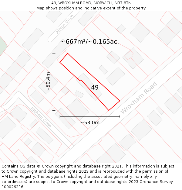 49, WROXHAM ROAD, NORWICH, NR7 8TN: Plot and title map
