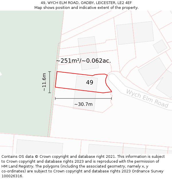 49, WYCH ELM ROAD, OADBY, LEICESTER, LE2 4EF: Plot and title map