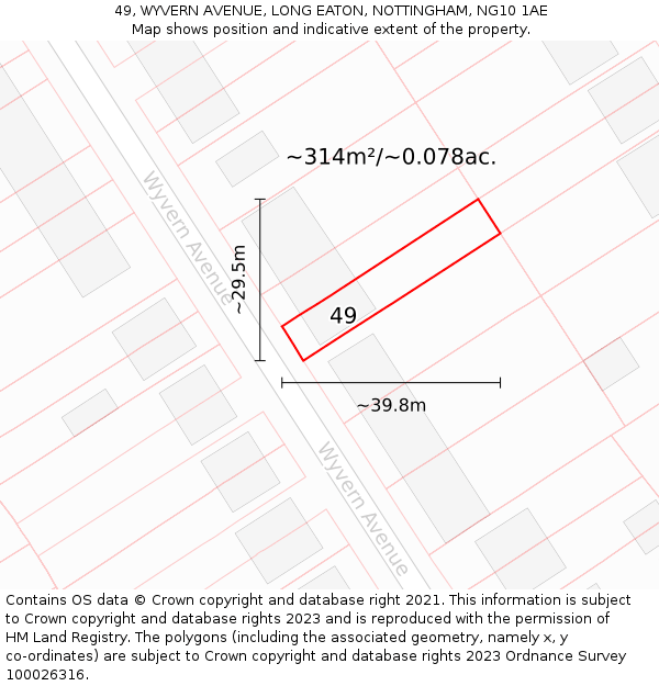 49, WYVERN AVENUE, LONG EATON, NOTTINGHAM, NG10 1AE: Plot and title map