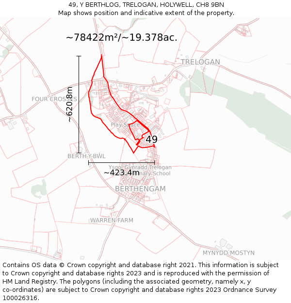 49, Y BERTHLOG, TRELOGAN, HOLYWELL, CH8 9BN: Plot and title map