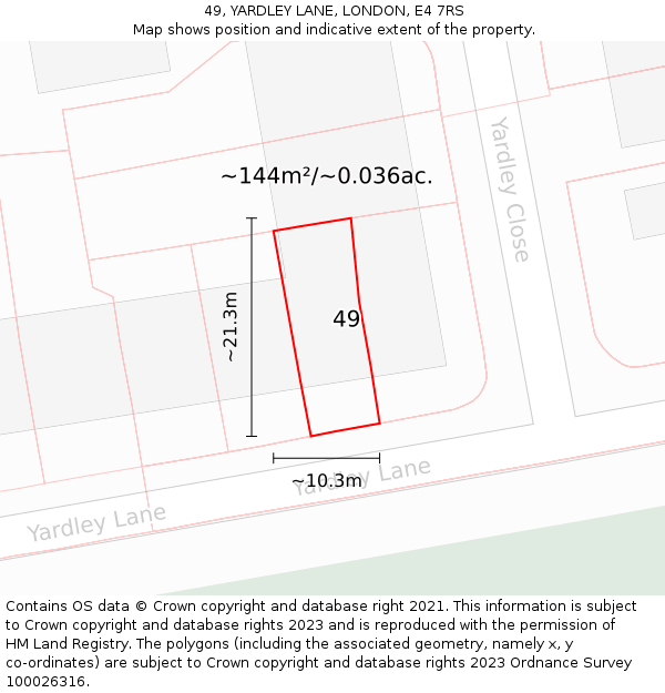 49, YARDLEY LANE, LONDON, E4 7RS: Plot and title map