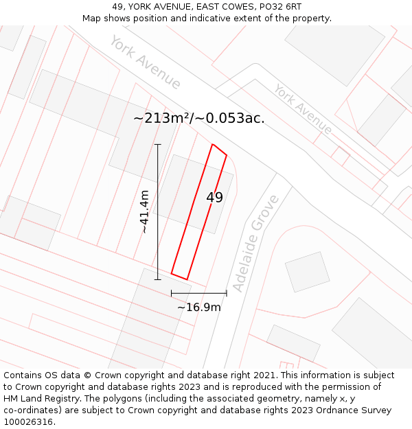 49, YORK AVENUE, EAST COWES, PO32 6RT: Plot and title map