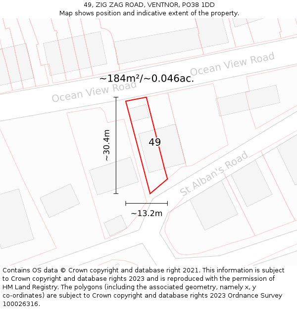 49, ZIG ZAG ROAD, VENTNOR, PO38 1DD: Plot and title map