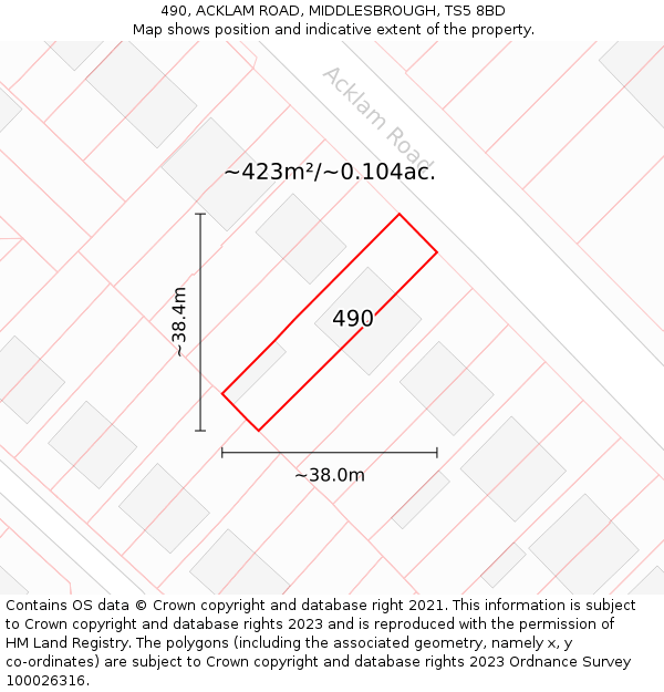 490, ACKLAM ROAD, MIDDLESBROUGH, TS5 8BD: Plot and title map
