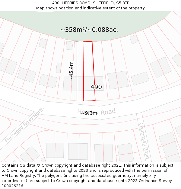 490, HERRIES ROAD, SHEFFIELD, S5 8TP: Plot and title map