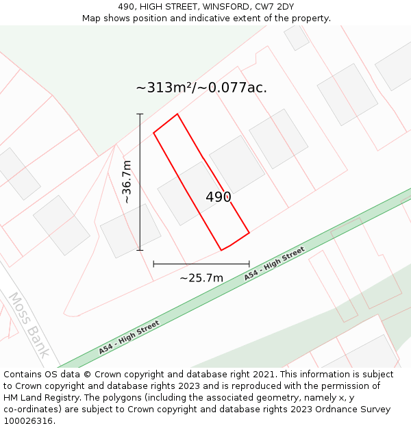 490, HIGH STREET, WINSFORD, CW7 2DY: Plot and title map