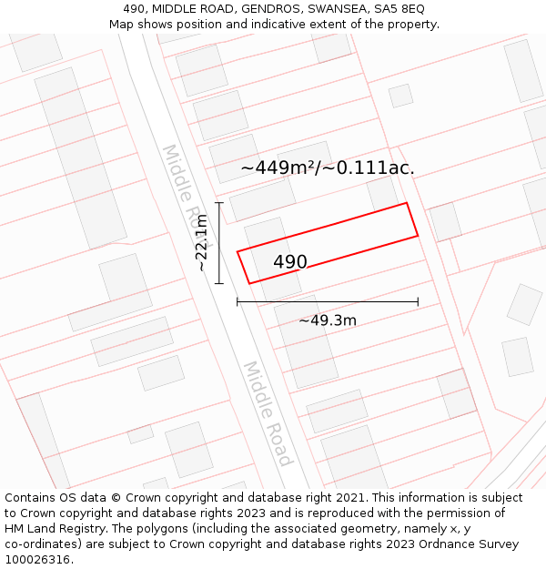 490, MIDDLE ROAD, GENDROS, SWANSEA, SA5 8EQ: Plot and title map